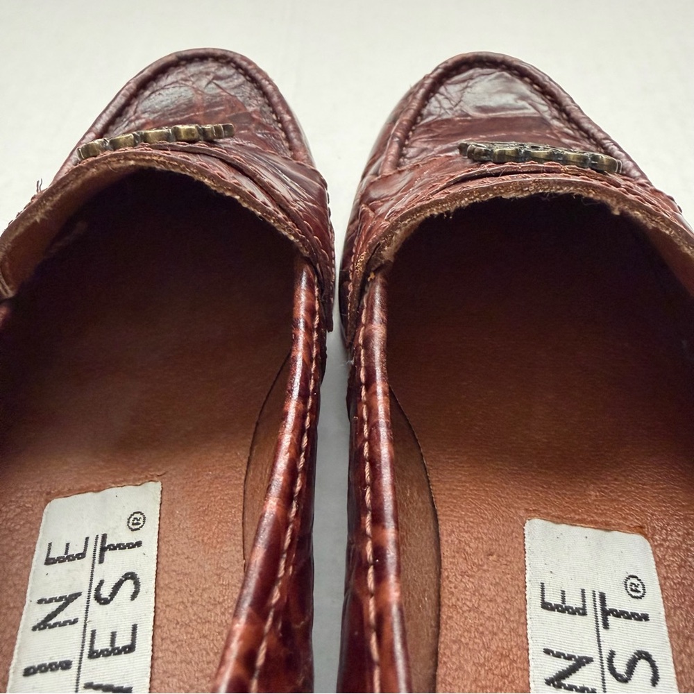 Nine West Brown Croc Embossed Leather Loafers Gold Crest Women’s 5.5 - Picture 7 of 12